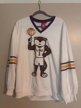 Queen of Sparkles LSU Tigers Basketball White Mascot Pullover Sweatshirt